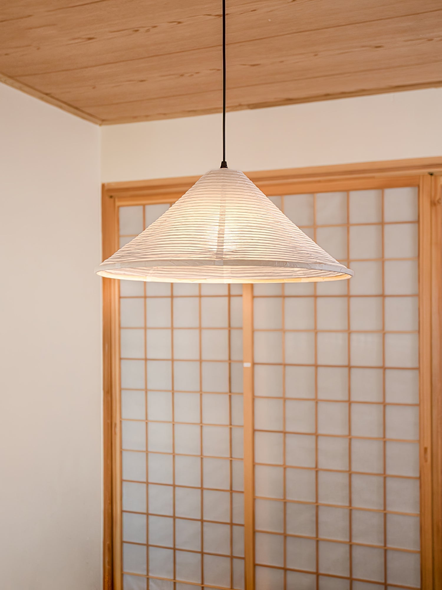 Artisanal Pyramid Washi Paper Pendant Lamp Geometric Japanese Style Hanging Light for Dining Room and Bedroom