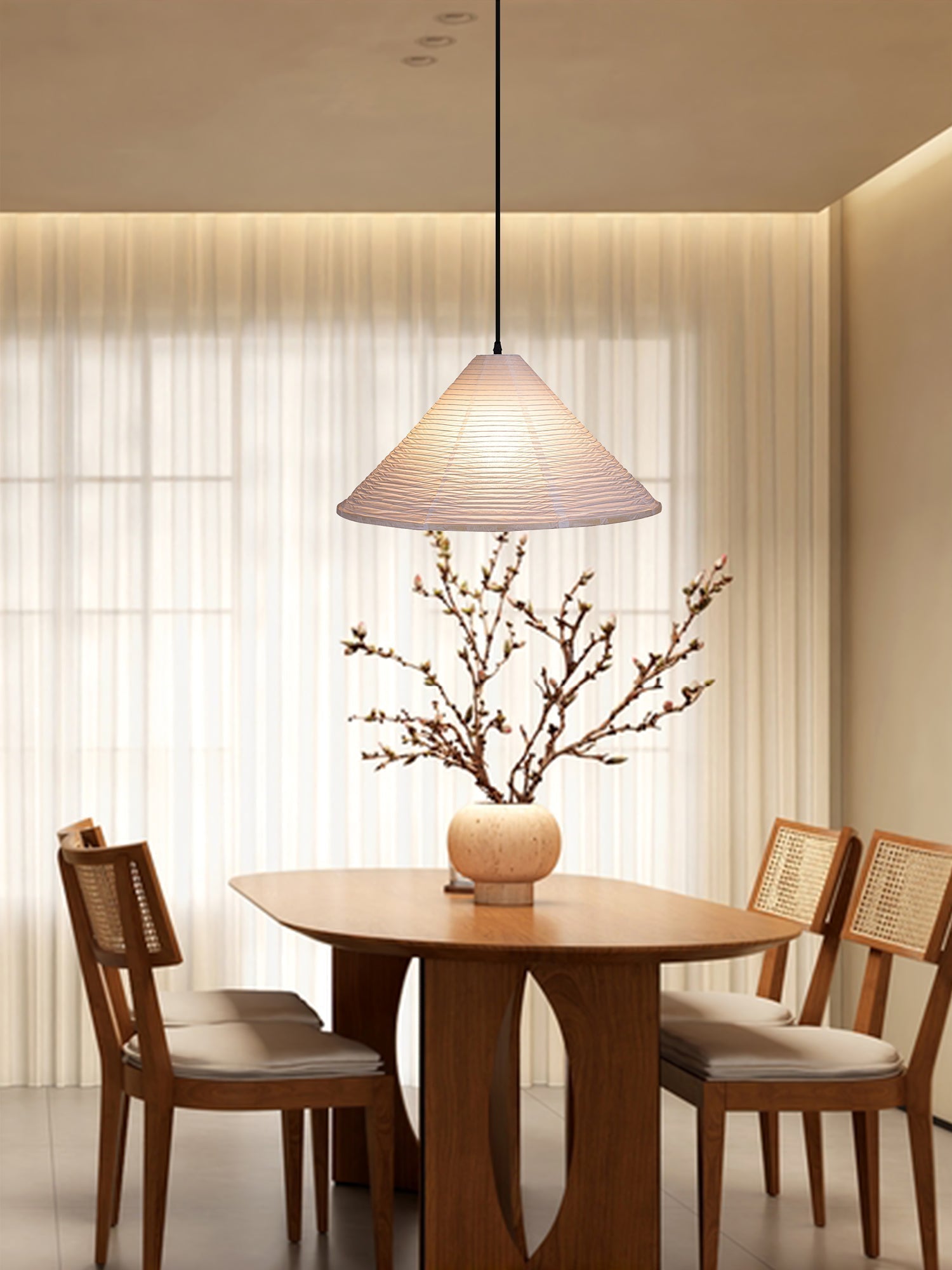 Artisanal Pyramid Washi Paper Pendant Lamp Geometric Japanese Style Hanging Light for Dining Room and Bedroom