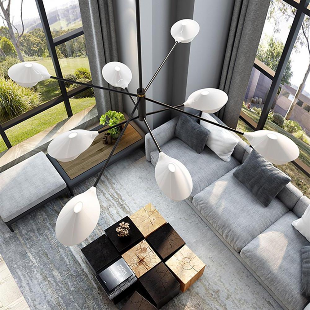 Artistic 8 Light Industrial Sputnik Chandelier for Dining Room Modern LED Metal Ceiling Lamp