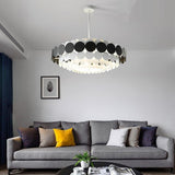 Artistic Blue Metal Frill Hanging Lamp Modern Geometric Circular Ceiling Light Fixture