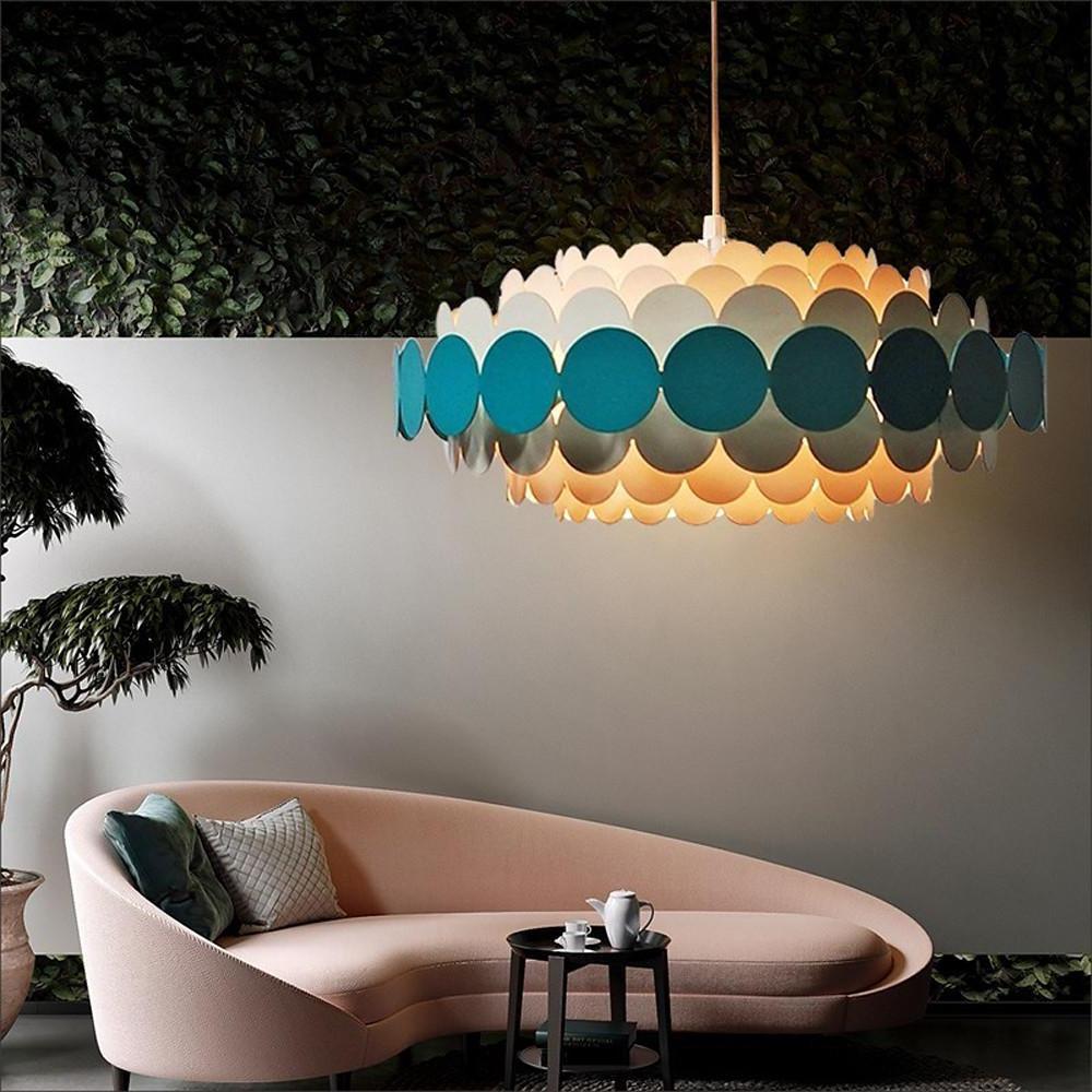 Artistic Blue Metal Frill Hanging Lamp Modern Geometric Circular Ceiling Light Fixture