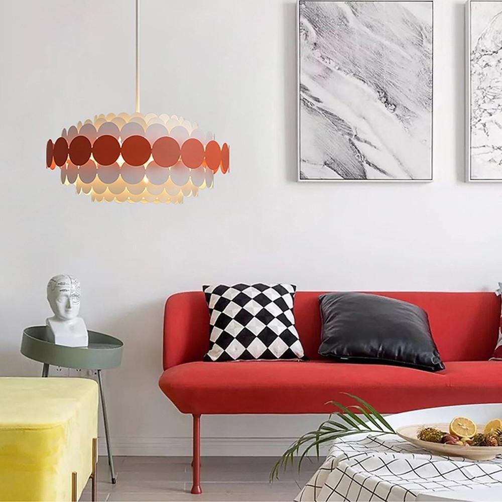 Artistic Blue Metal Frill Hanging Lamp Modern Geometric Circular Ceiling Light Fixture