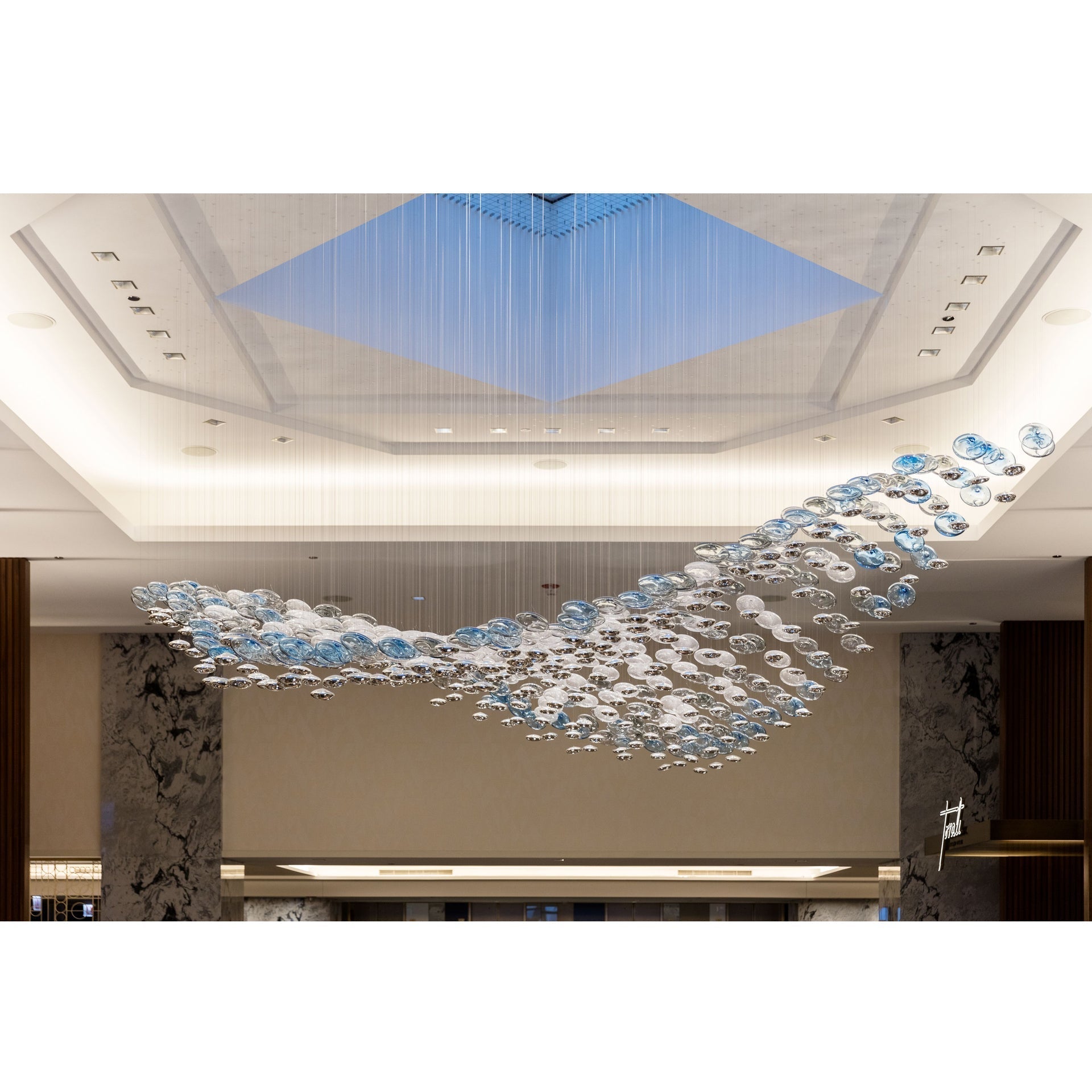 Artistic Glass Wave Chandelier Large LED Pendant Light for High Ceilings
