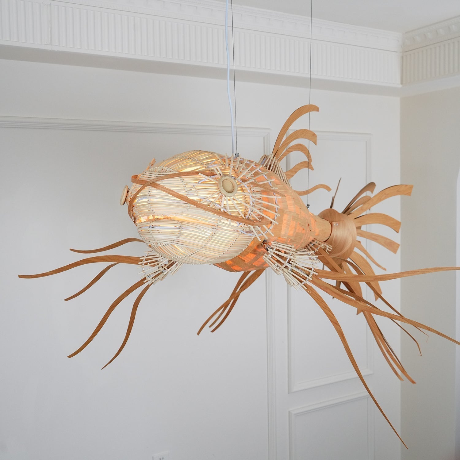 artistic-koi-fish-wood-slat-chandelier-large-scale-statement-lighting-for-home