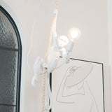 Artistic Monkey Hanging Pendant Lamp Resin Animal Figure Rope Ceiling Light