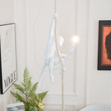 Artistic Monkey Hanging Pendant Lamp Resin Animal Figure Rope Ceiling Light