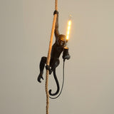 Artistic Monkey Hanging Pendant Lamp Resin Animal Figure Rope Ceiling Light
