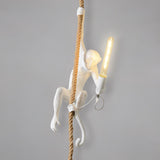 Artistic Monkey Hanging Pendant Lamp Resin Animal Figure Rope Ceiling Light