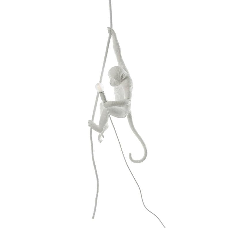 Artistic Monkey Hanging Pendant Lamp Resin Animal Figure Rope Ceiling Light