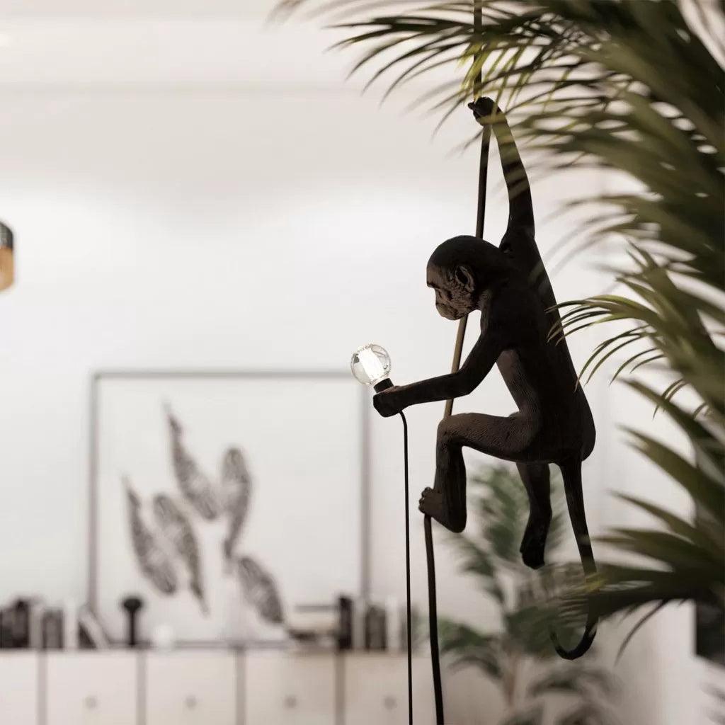 Artistic Monkey Hanging Pendant Lamp Resin Animal Figure Rope Ceiling Light
