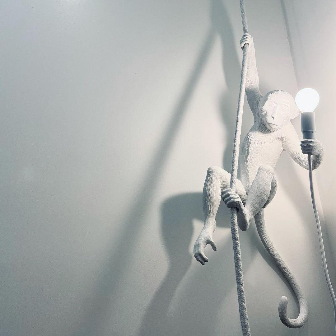 Artistic Monkey Hanging Pendant Lamp Resin Animal Figure Rope Ceiling Light