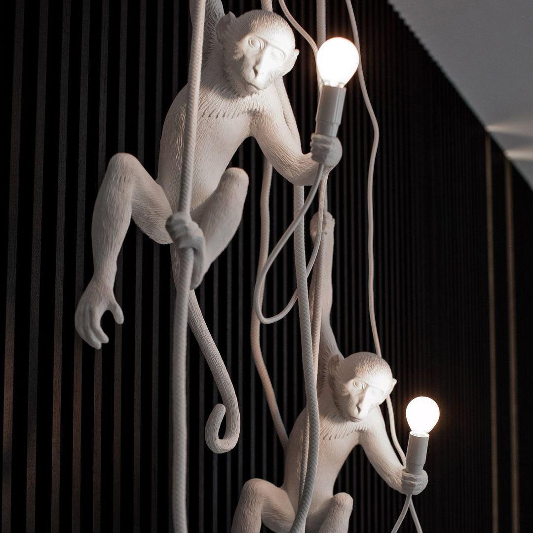 Artistic Monkey Hanging Pendant Lamp Resin Animal Figure Rope Ceiling Light