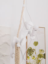 Artistic Monkey Hanging Pendant Lamp Resin Animal Figure Rope Ceiling Light