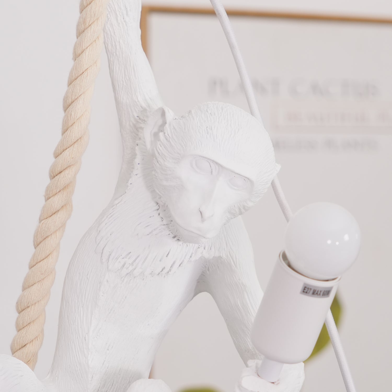 Artistic Monkey Hanging Pendant Lamp Resin Animal Figure Rope Ceiling Light