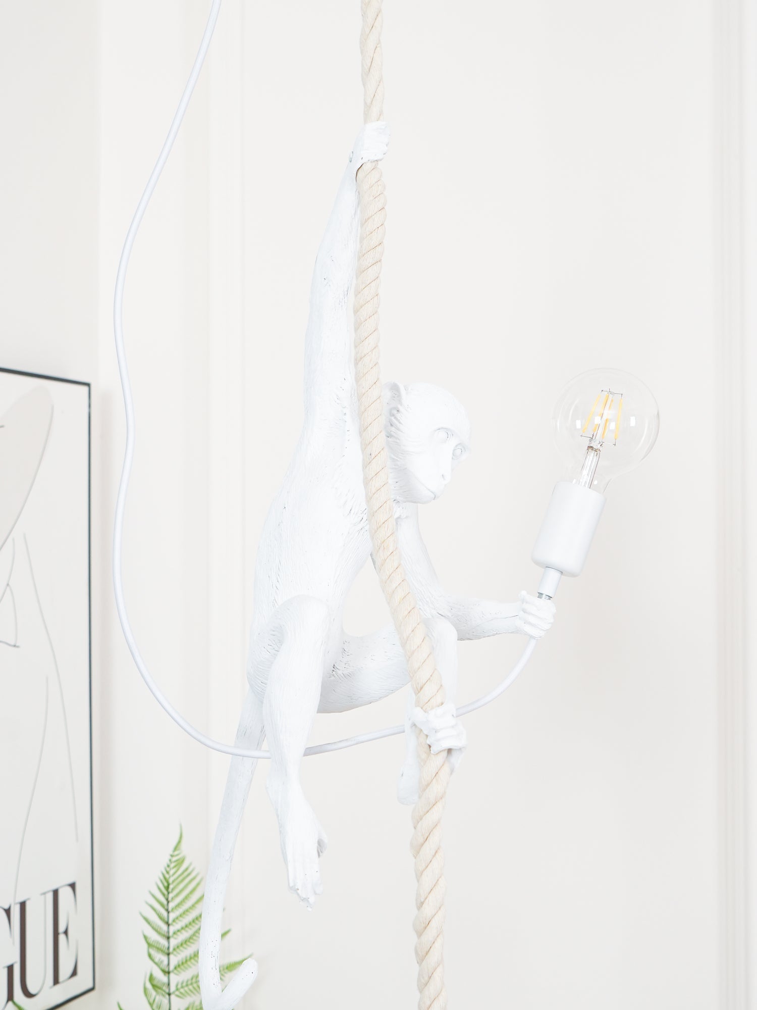 Artistic Monkey Hanging Pendant Lamp Resin Animal Figure Rope Ceiling Light