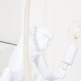 Artistic Monkey Hanging Pendant Lamp Resin Animal Figure Rope Ceiling Light