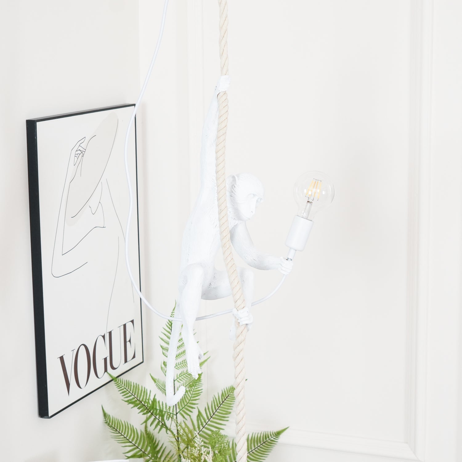 Artistic Monkey Hanging Pendant Lamp Resin Animal Figure Rope Ceiling Light
