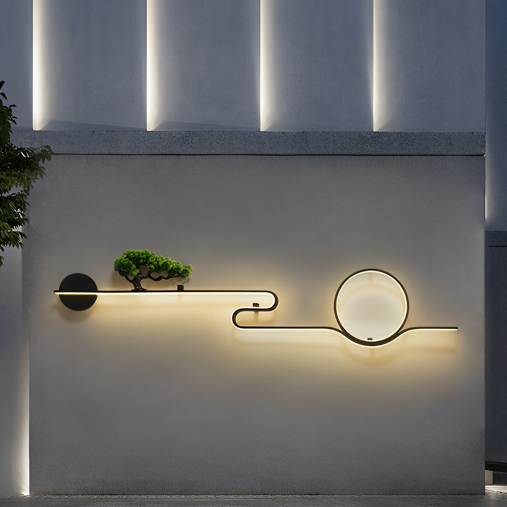 Artistic Moon and Tree Design Outdoor LED Wall Sconce Waterproof Black Exterior Lighting