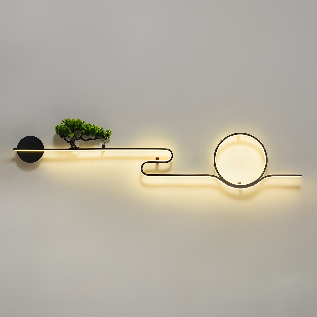 Artistic Moon and Tree Design Outdoor LED Wall Sconce Waterproof Black Exterior Lighting