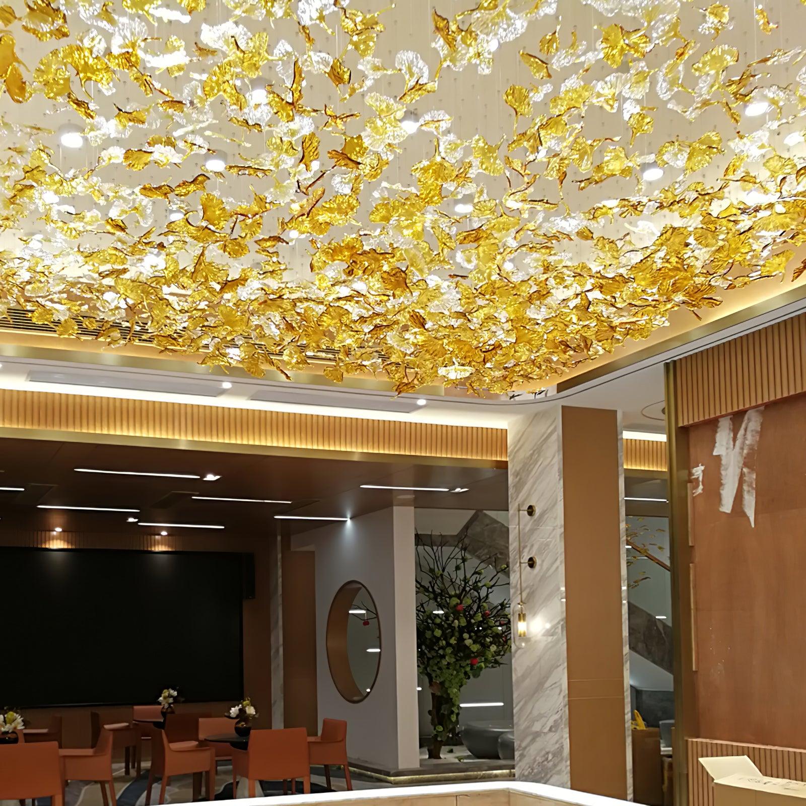 Artistic Multicolor Crystal Maple Leaf Chandelier Luxury Glass Leaf LED Pendant Light