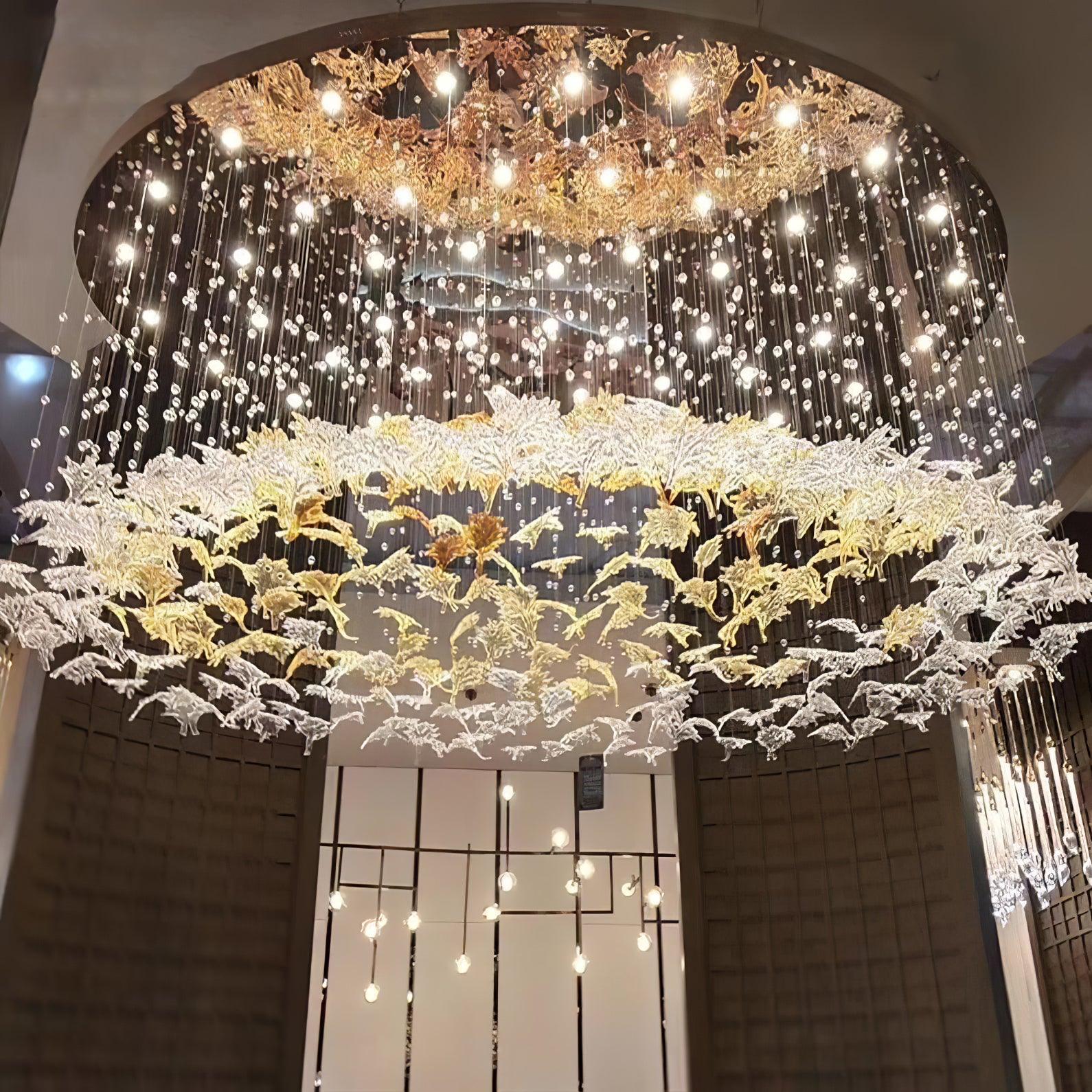 Artistic Multicolor Crystal Maple Leaf Chandelier Luxury Glass Leaf LED Pendant Light