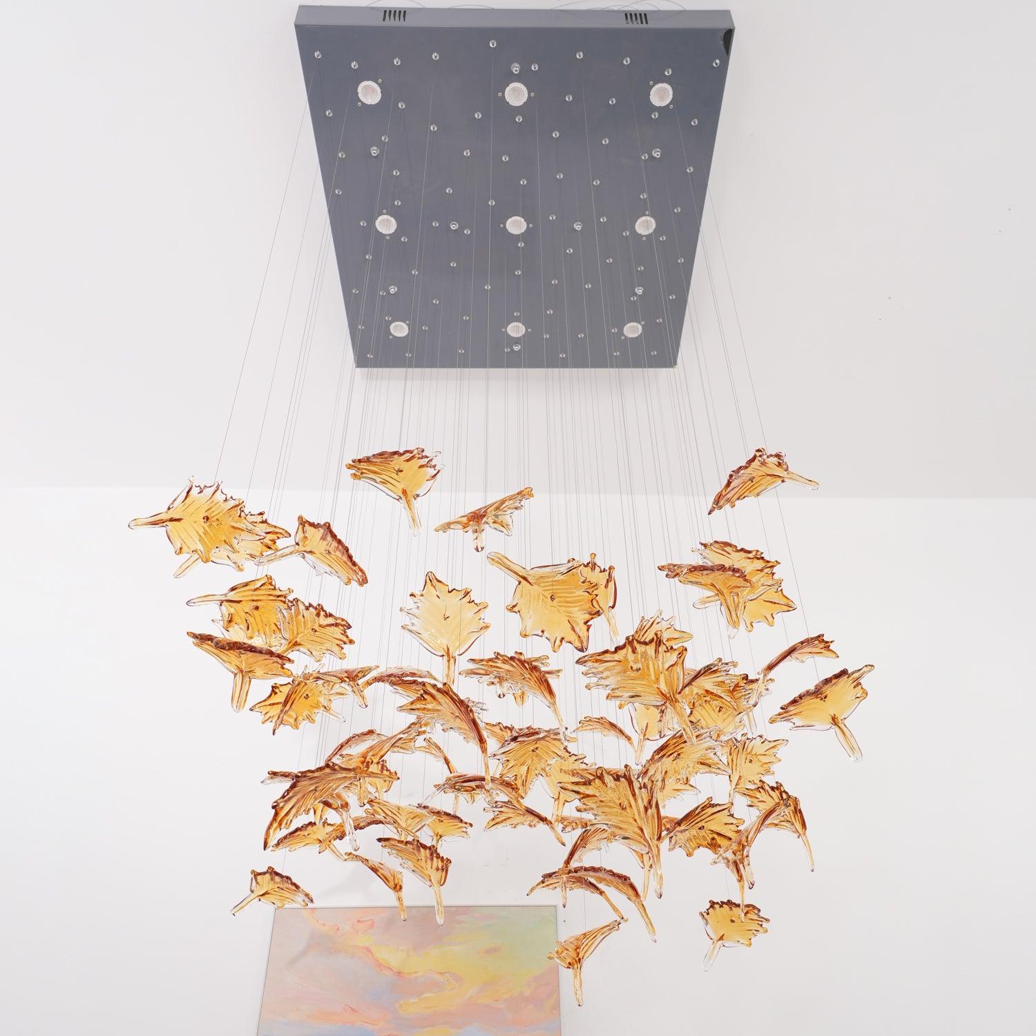 Artistic Multicolor Crystal Maple Leaf Chandelier Luxury Glass Leaf LED Pendant Light