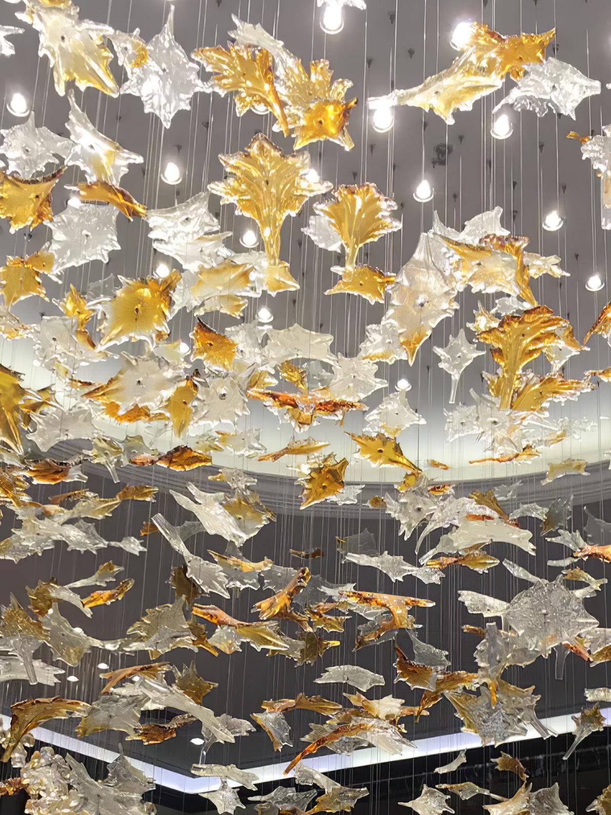 Artistic Multicolor Crystal Maple Leaf Chandelier Luxury Glass Leaf LED Pendant Light
