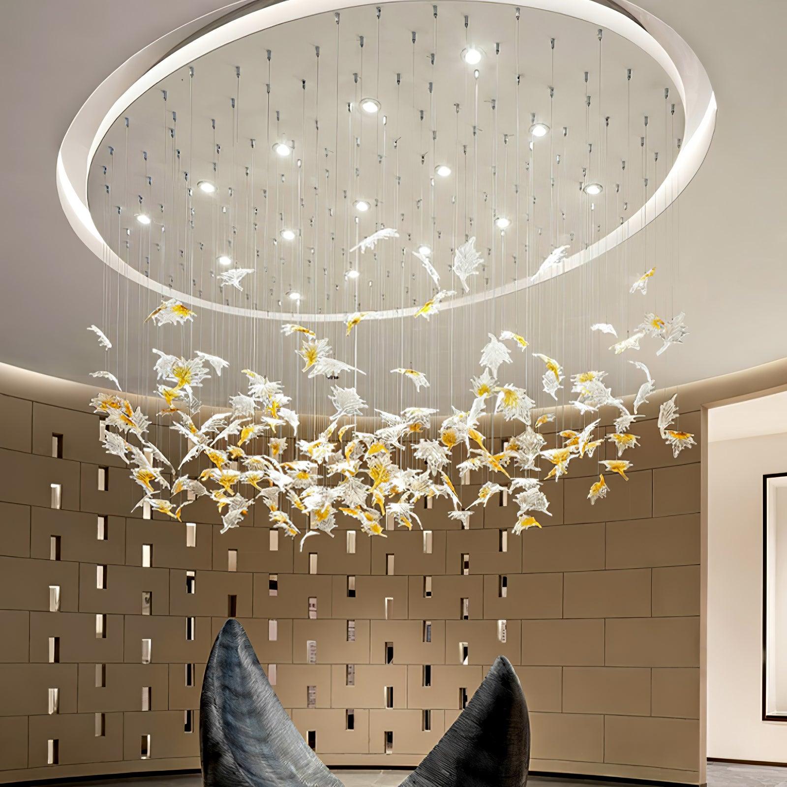 Artistic Multicolor Crystal Maple Leaf Chandelier Luxury Glass Leaf LED Pendant Light