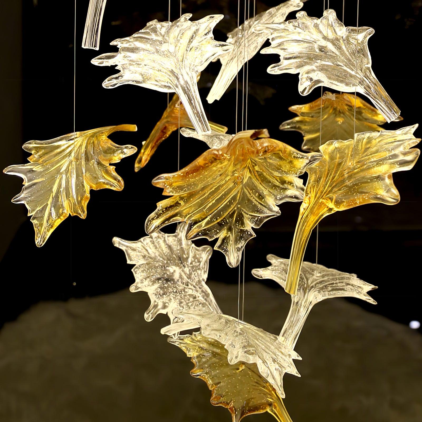 Artistic Multicolor Crystal Maple Leaf Chandelier Luxury Glass Leaf LED Pendant Light