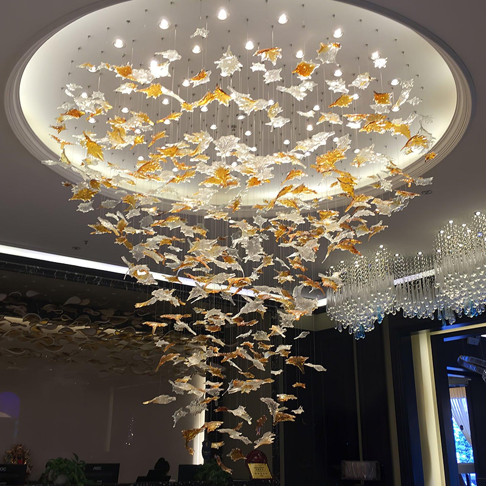 Artistic Multicolor Crystal Maple Leaf Chandelier Luxury Glass Leaf LED Pendant Light