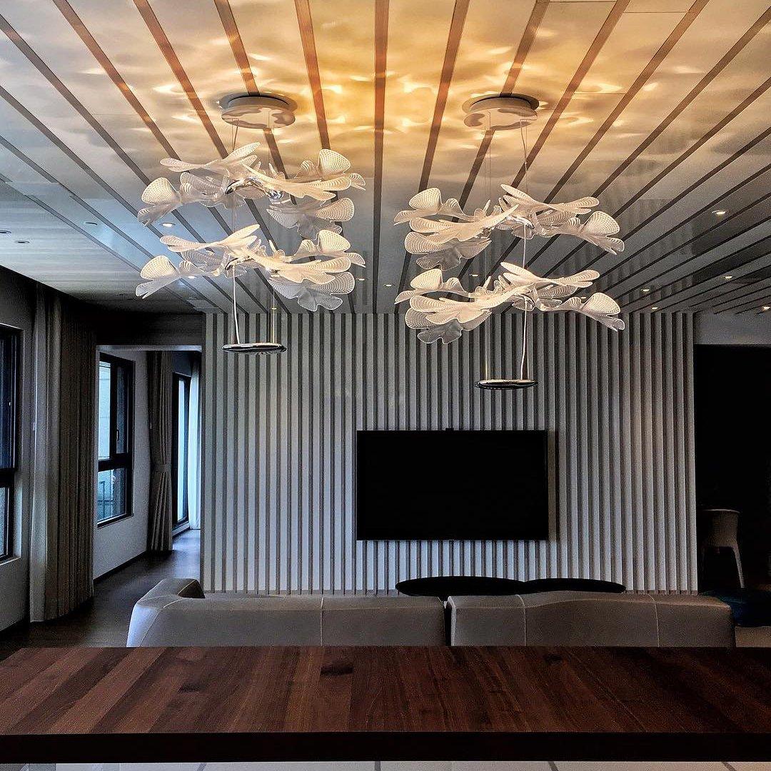Artistic PMMA Leaf Suspension Light Modern LED Candelabrum Pendant Fixture