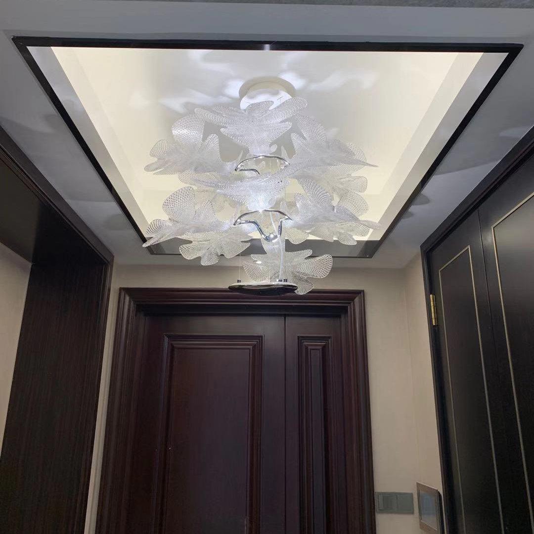 Artistic PMMA Leaf Suspension Light Modern LED Candelabrum Pendant Fixture