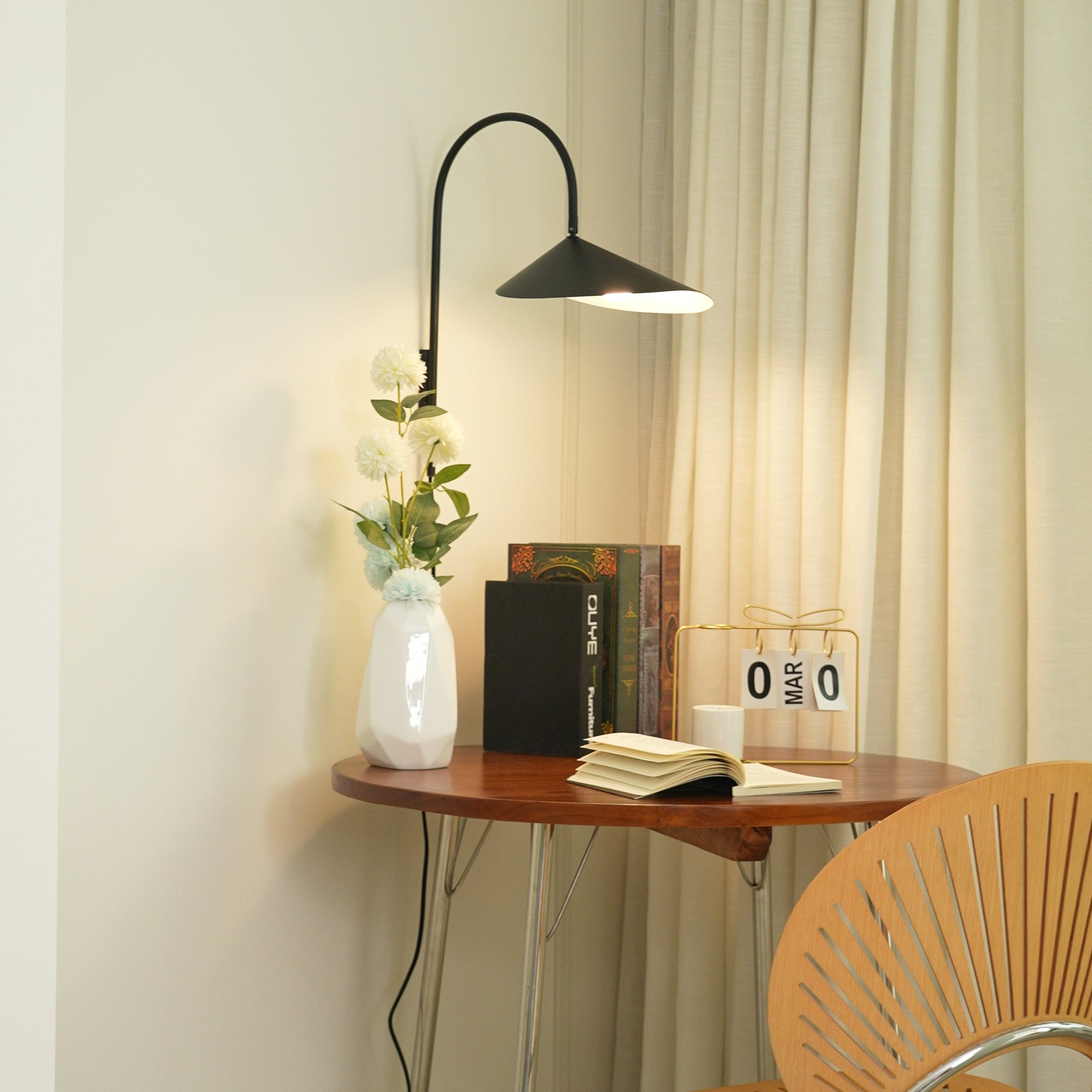 Arum Swivel Bracket Wall Lamp with Adjustable Curved Shade for Modern Interiors