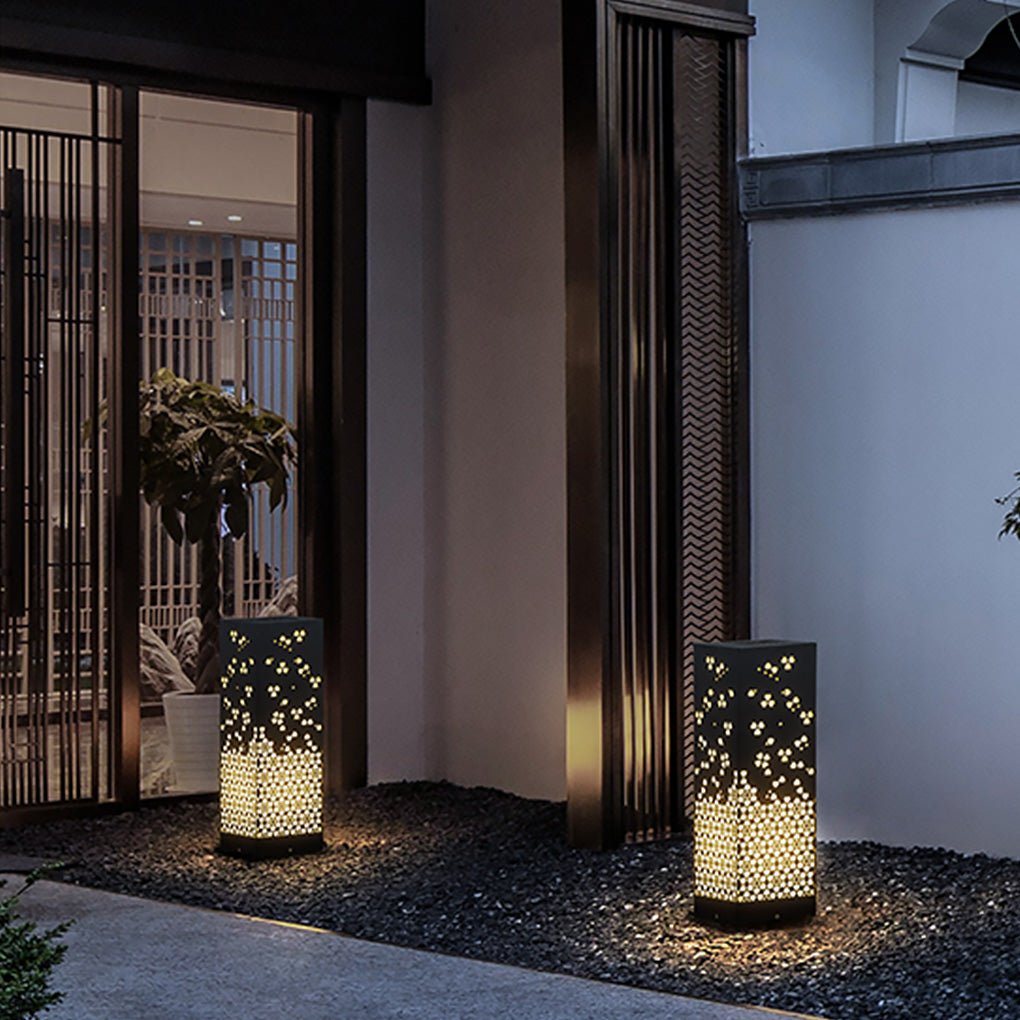 Asian Inspired Hollow Carved Garden Post Light IP54 Outdoor Landscape Pillar Lamp for Pathways