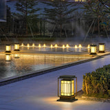 Asian Inspired Square Outdoor Path Lights Solar Powered LED Garden Decor Landscape Lighting
