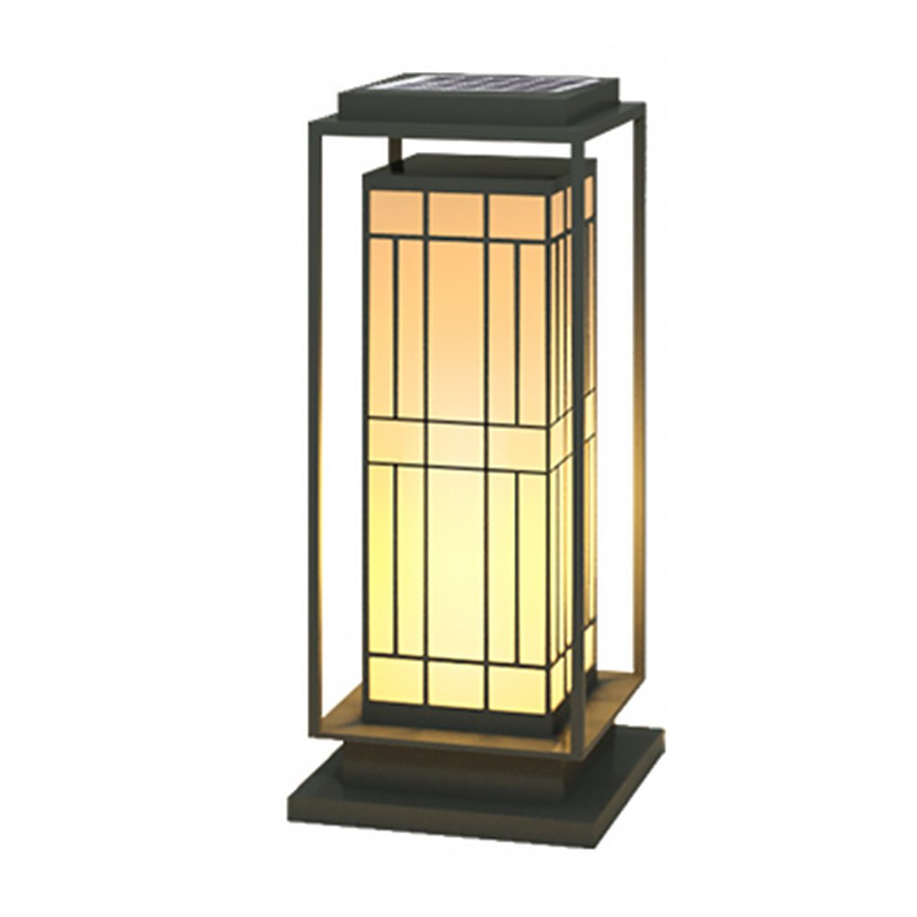 Asian Inspired Square Outdoor Path Lights Solar Powered LED Garden Decor Landscape Lighting