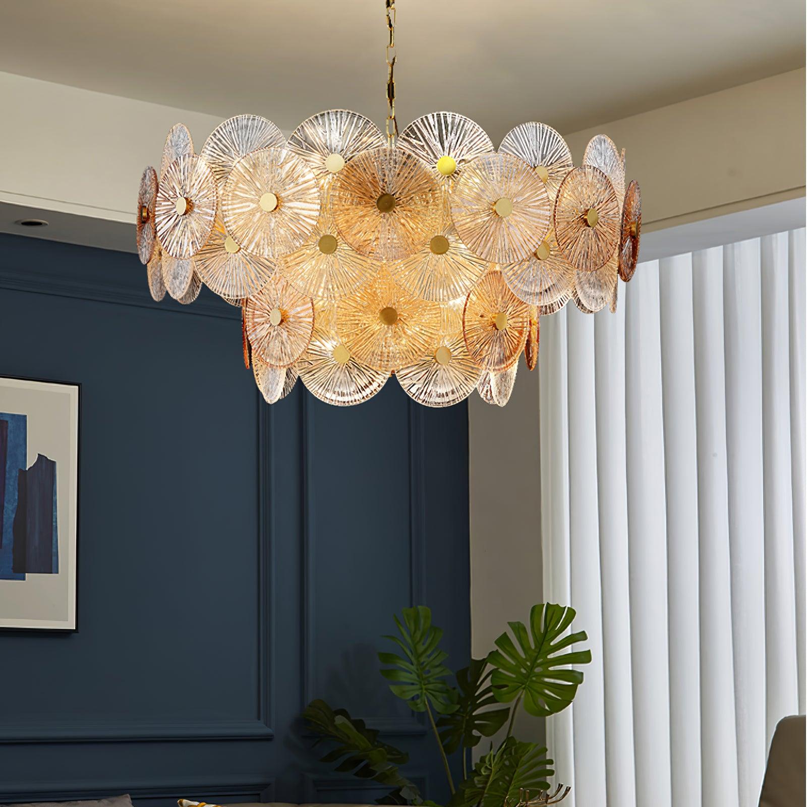 Aster Modern Glass Chandelier Pendant Light for Living Room and Dining Areas in Gold Finish