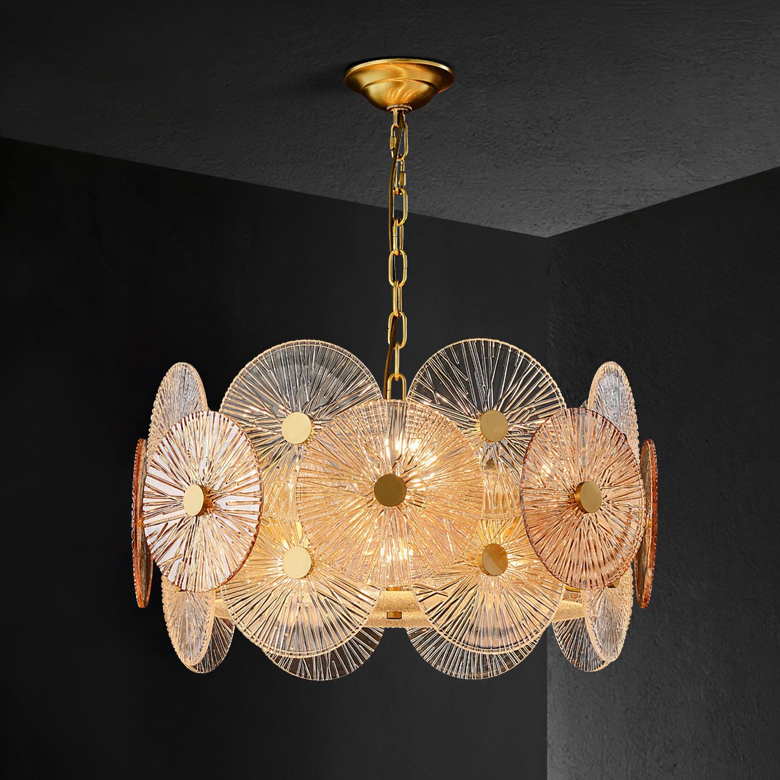 Aster Modern Glass Chandelier Pendant Light for Living Room and Dining Areas in Gold Finish