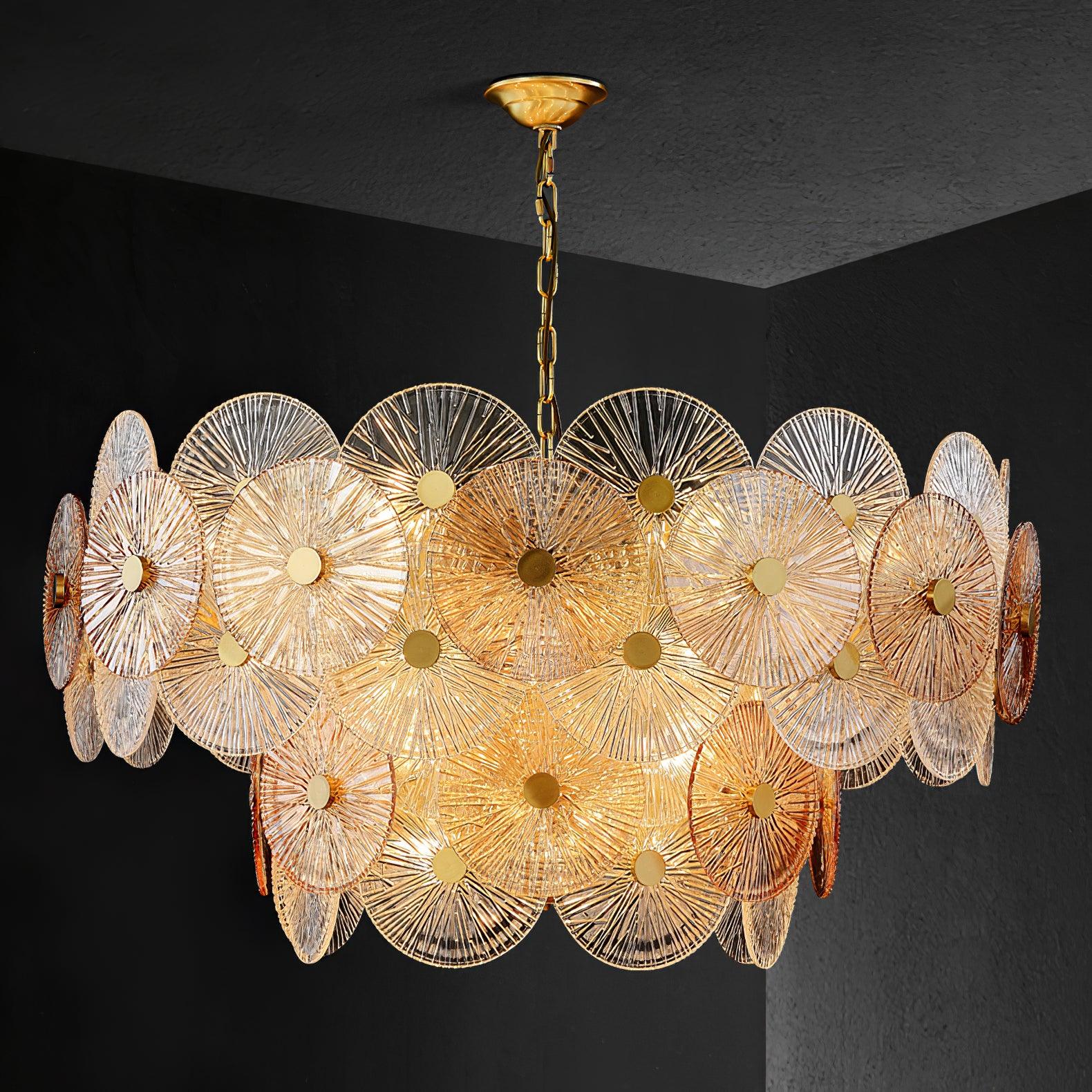 Aster Modern Glass Chandelier Pendant Light for Living Room and Dining Areas in Gold Finish