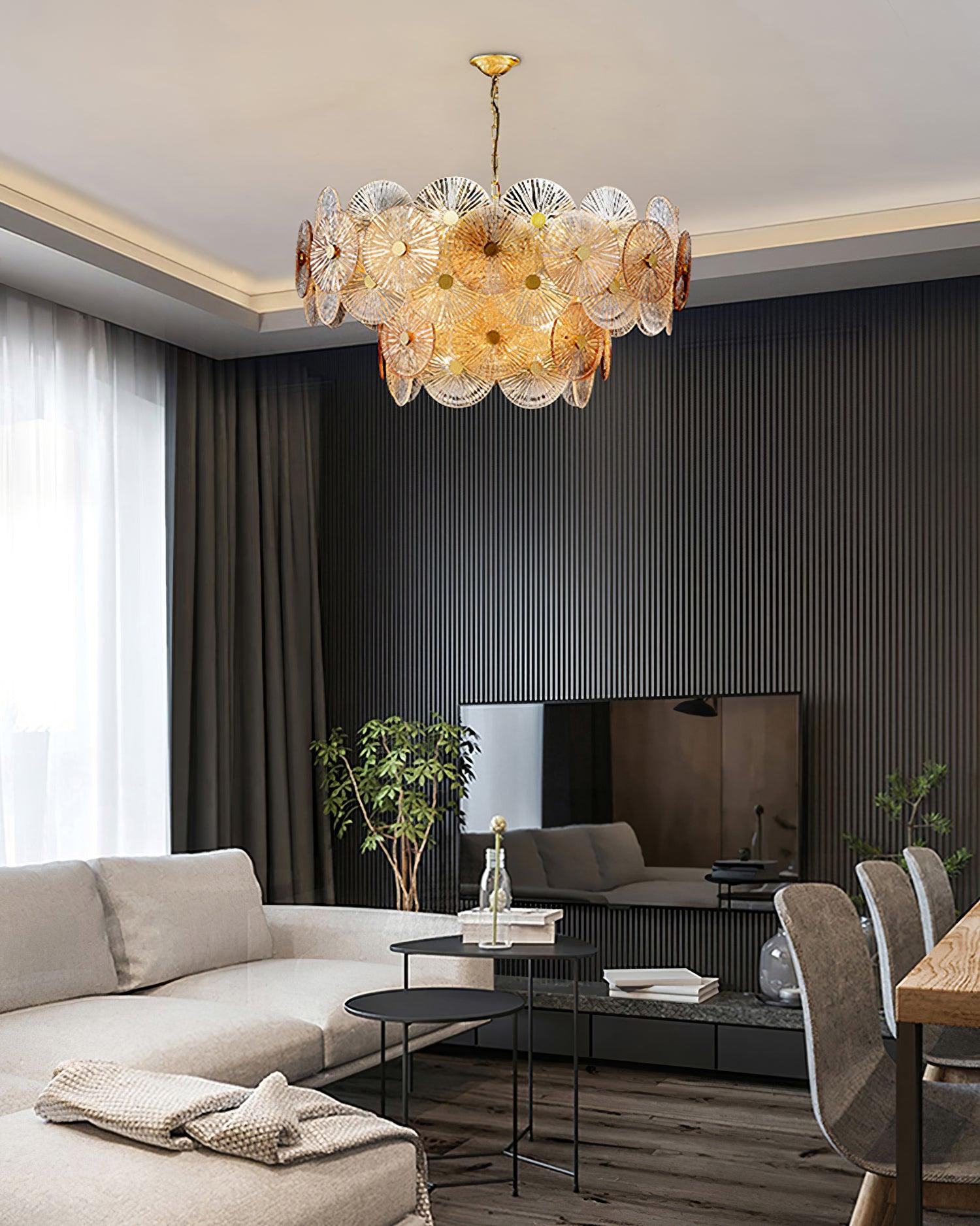 Aster Modern Glass Chandelier Pendant Light for Living Room and Dining Areas in Gold Finish