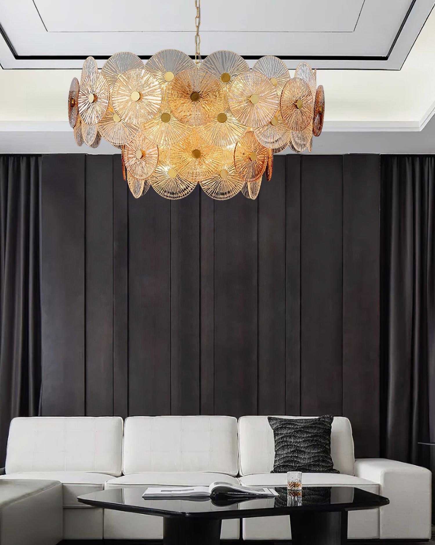 Aster Modern Glass Chandelier Pendant Light for Living Room and Dining Areas in Gold Finish