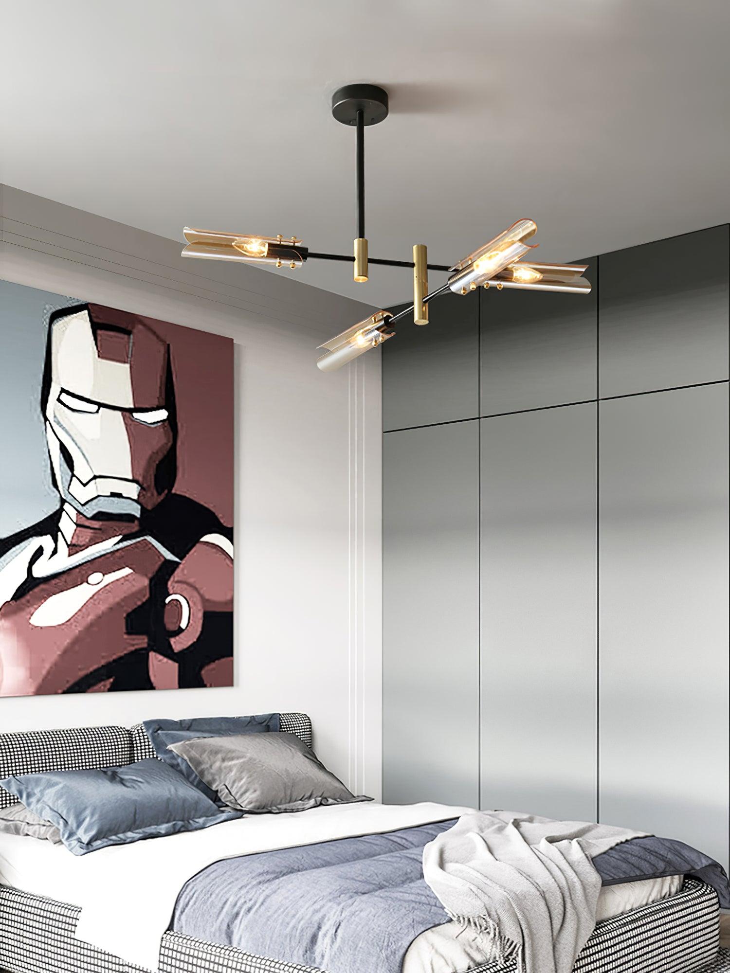 Astrid Double Glass Shade Ceiling Chandelier Modern Linear Lighting Fixture