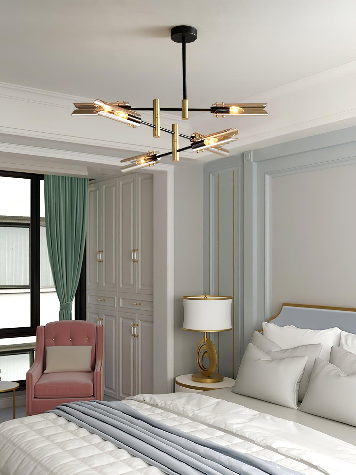 Astrid Double Glass Shade Ceiling Chandelier Modern Linear Lighting Fixture