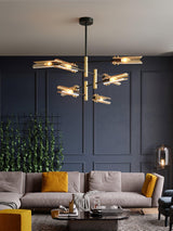 Astrid Double Glass Shade Ceiling Chandelier Modern Linear Lighting Fixture