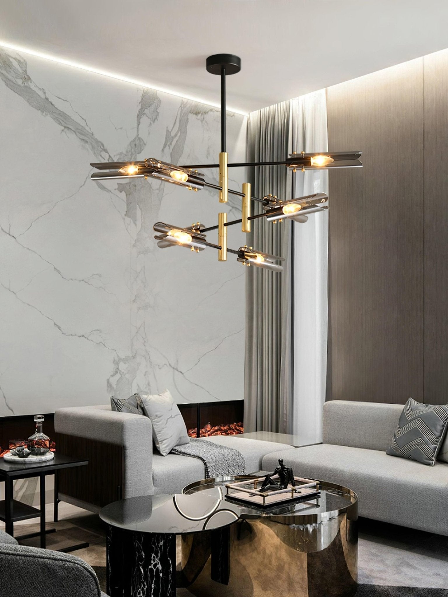 Astrid Double Glass Shade Ceiling Chandelier Modern Linear Lighting Fixture