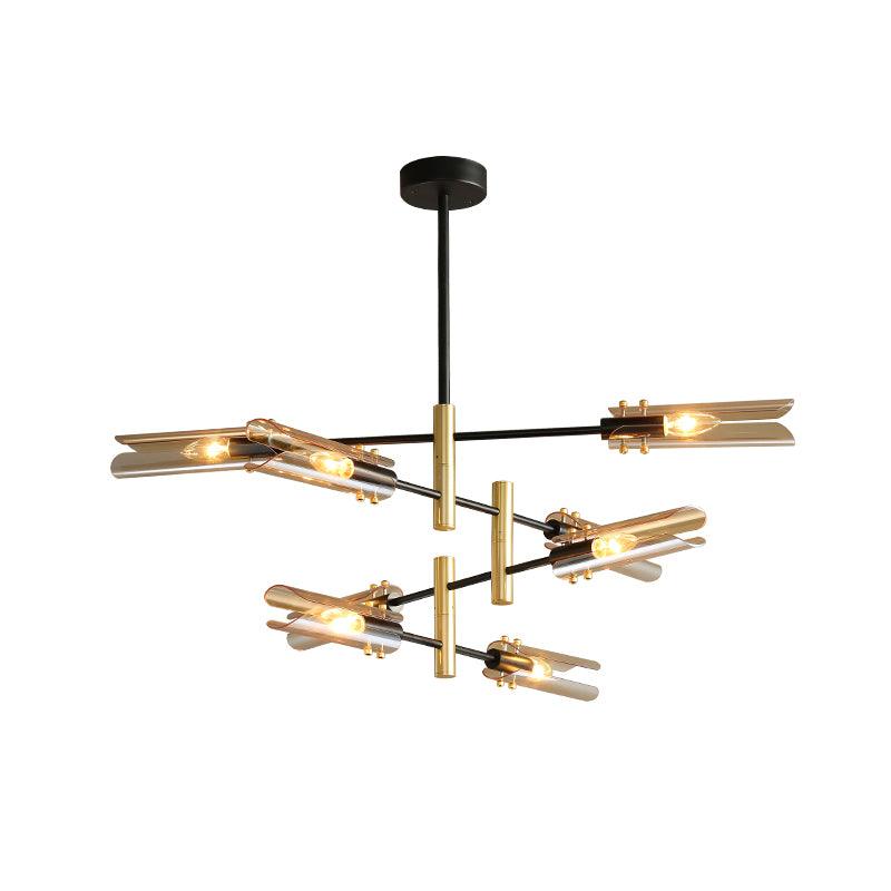 Astrid Double Glass Shade Ceiling Chandelier Modern Linear Lighting Fixture