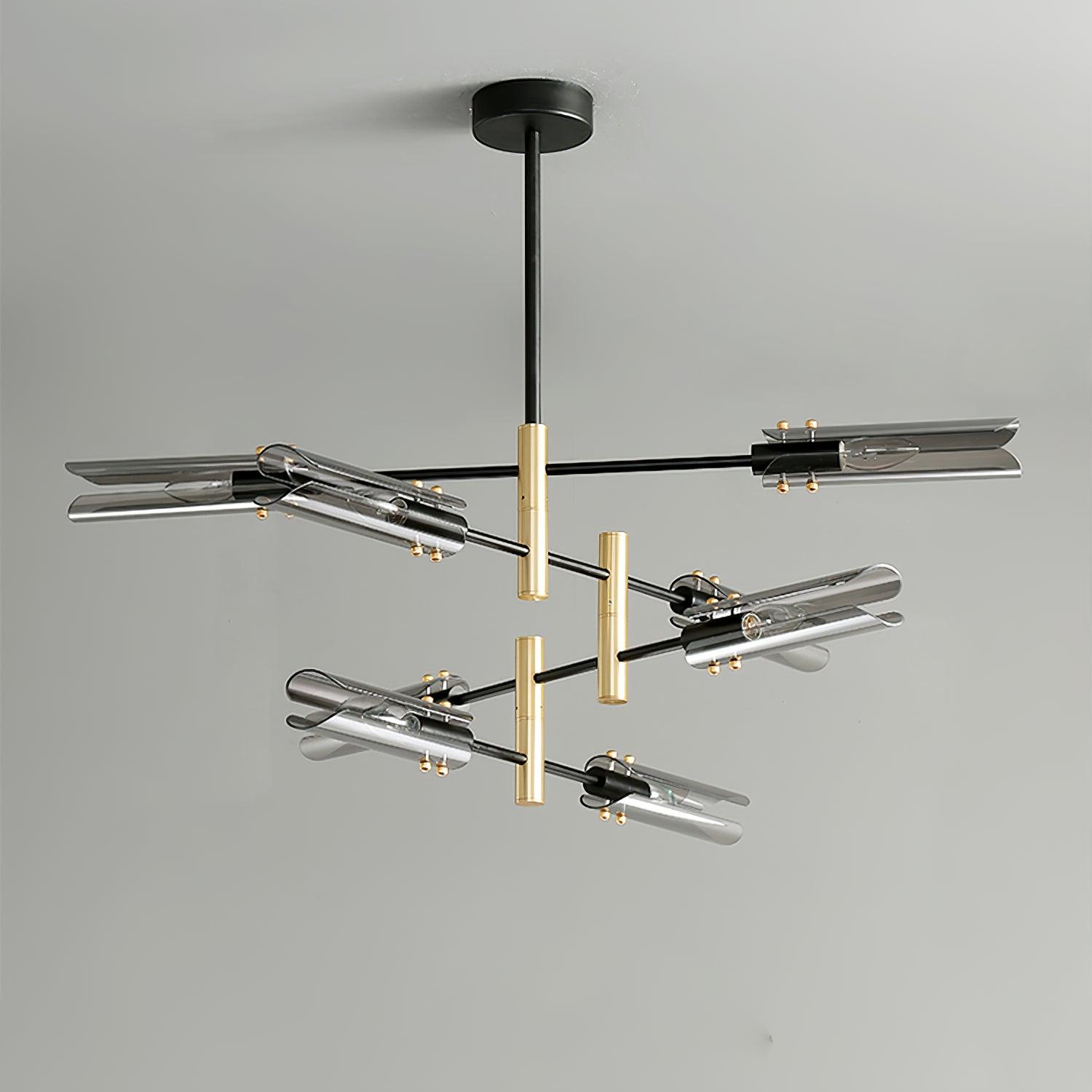 Astrid Double Glass Shade Ceiling Chandelier Modern Linear Lighting Fixture