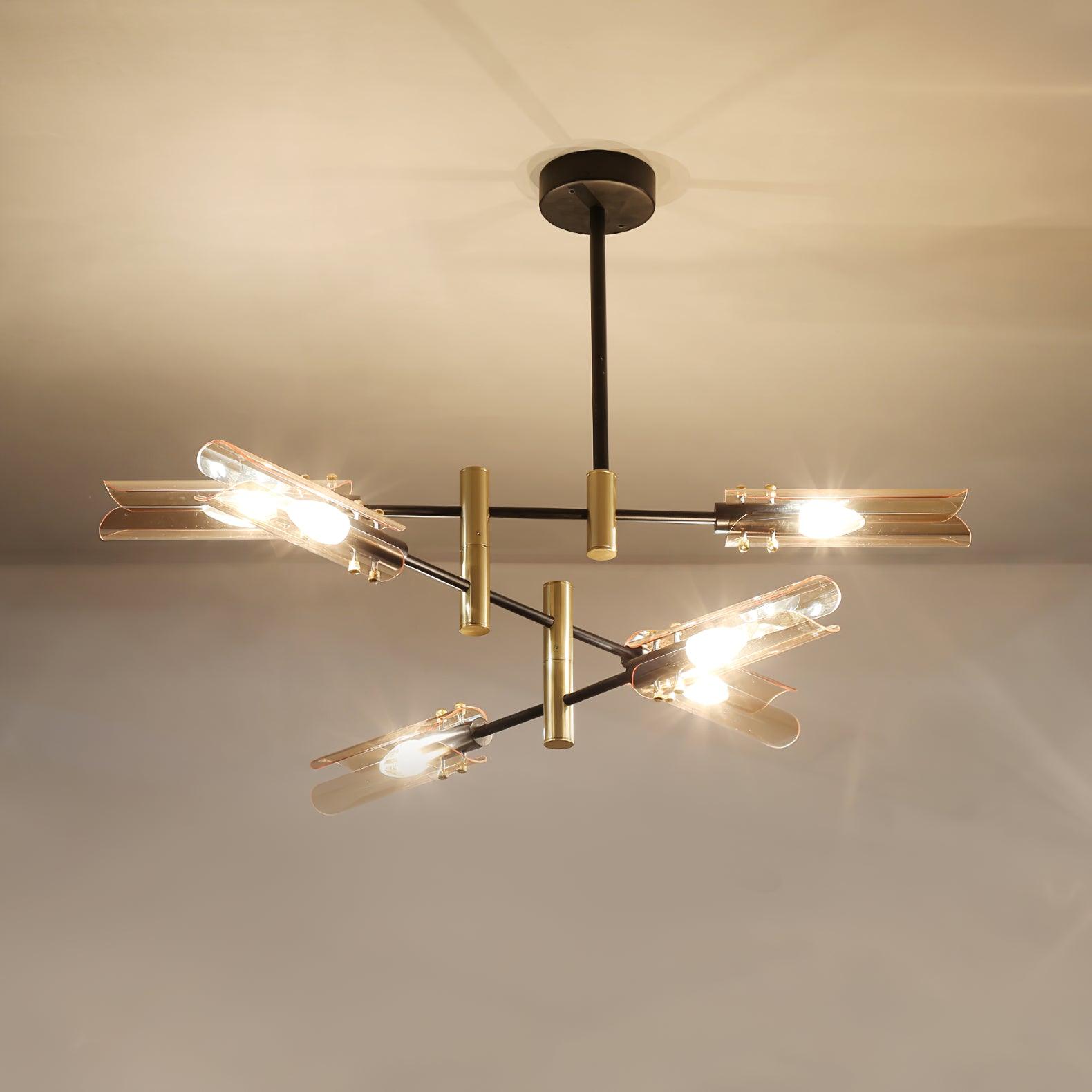 Astrid Double Glass Shade Ceiling Chandelier Modern Linear Lighting Fixture