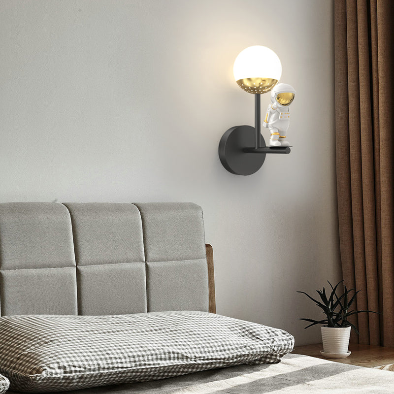 Astronaut Moon LED Wall Light Fixture with 3 Step Dimming for Modern Kids Room Decor