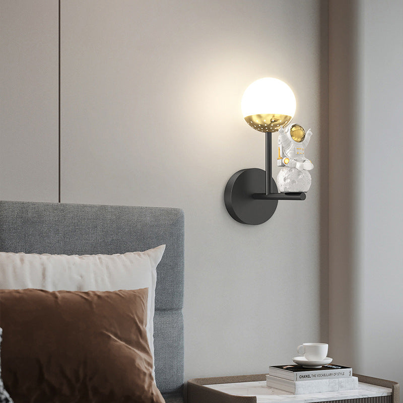 Astronaut Moon LED Wall Light Fixture with 3 Step Dimming for Modern Kids Room Decor